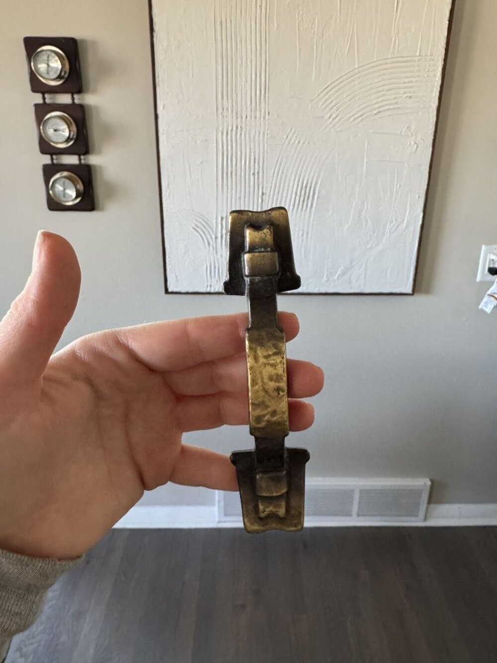 Mid-Century Brutalist Brass Handles - Set of 3 - Textured Cabinet Pulls